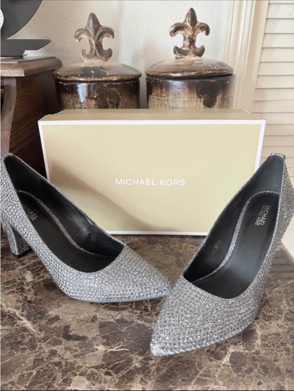 Michael Kors Women's Silver Crystal Pointed Toe Heels